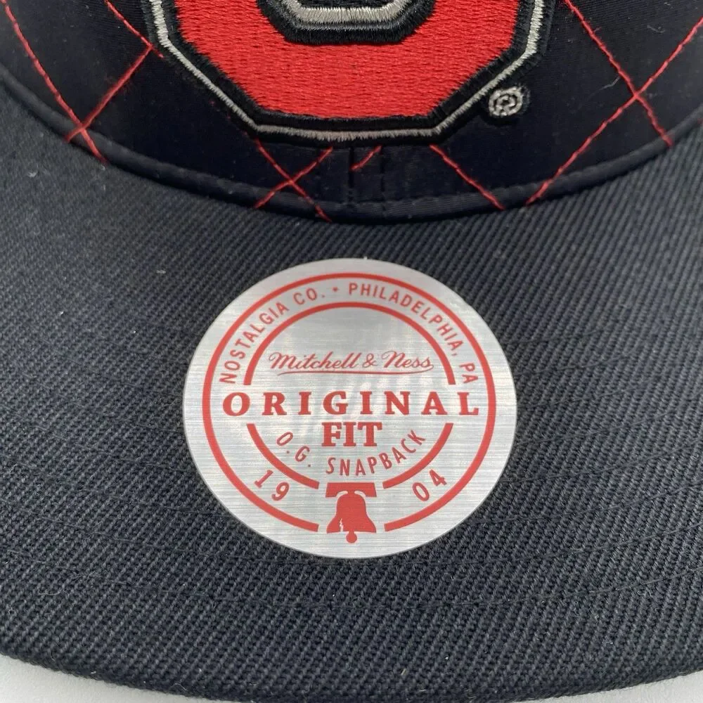 Ohio State Buckeyes Mitchell & Ness Hat OSFA Black Red Quilted Taslan Snapback